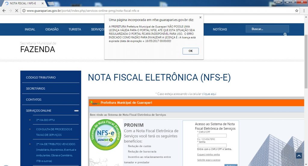 nota fiscal eletrônica - Problemas no site da prefeitura de Guarapari deixam prestadores de serviços no prejuízo
