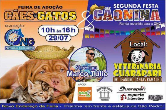 feira de adoção - "Segunda Festa Cãonina" agita o próximo sábado (29) dos animais e tutores em Guarapari