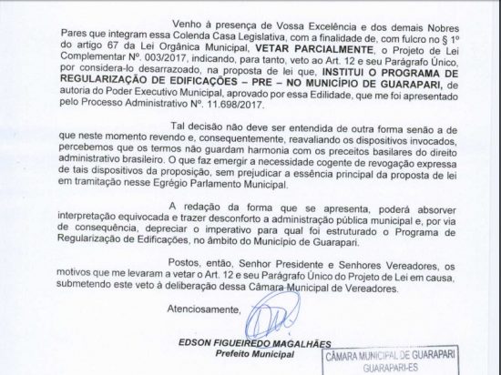 Veto habite se - Prefeitura de Guarapari pede veto de artigo polêmico da Lei do Habite-se