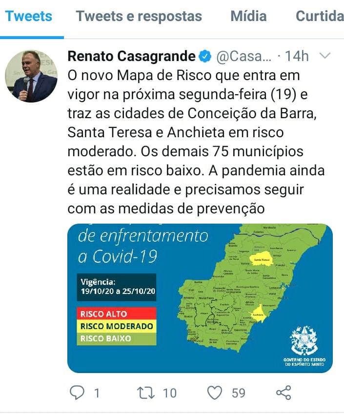 mapa17 - Novo Mapa de Risco da Covid-19 mantém Anchieta em “Risco Moderado”