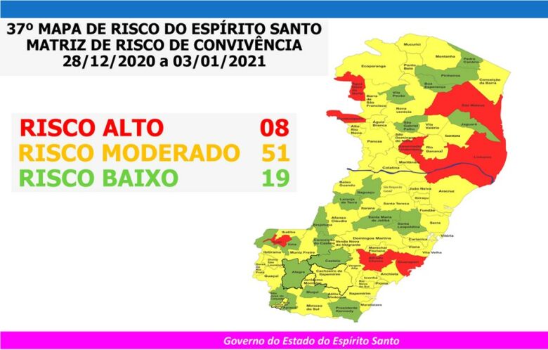 mapa de risco covid 37 - Guarapari aparece como "Risco Alto" no novo Mapa de Risco Covid-19