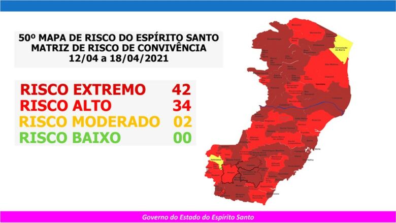 50o MAPA DE RISCO 12.04 a 18.04 - Mapa de Risco: 42 cidades em Risco Extremo, incluindo Guarapari e Anchieta