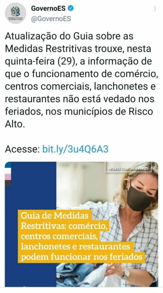 Mudanca regras - Comércios e restaurantes poderão funcionar em Guarapari no feriado de amanhã (01)