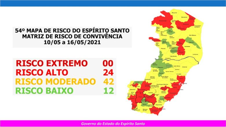 54o MAPA DE RISCO 10.05 a 16.05 - 54° Mapa de Risco: Governo do Estado divulga novo Mapa e anuncia volta às aulas no Espírito Santo