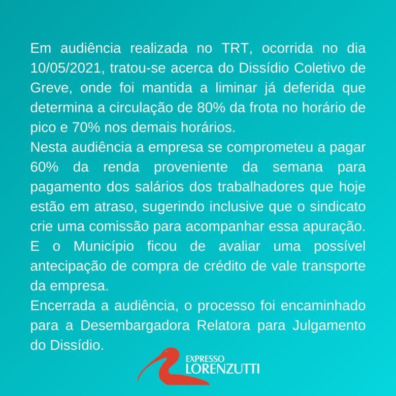 resposta Lorenzutti - Sintrovig e Lorenzutti não entram em acordo; greve dos ônibus continua em Guarapari