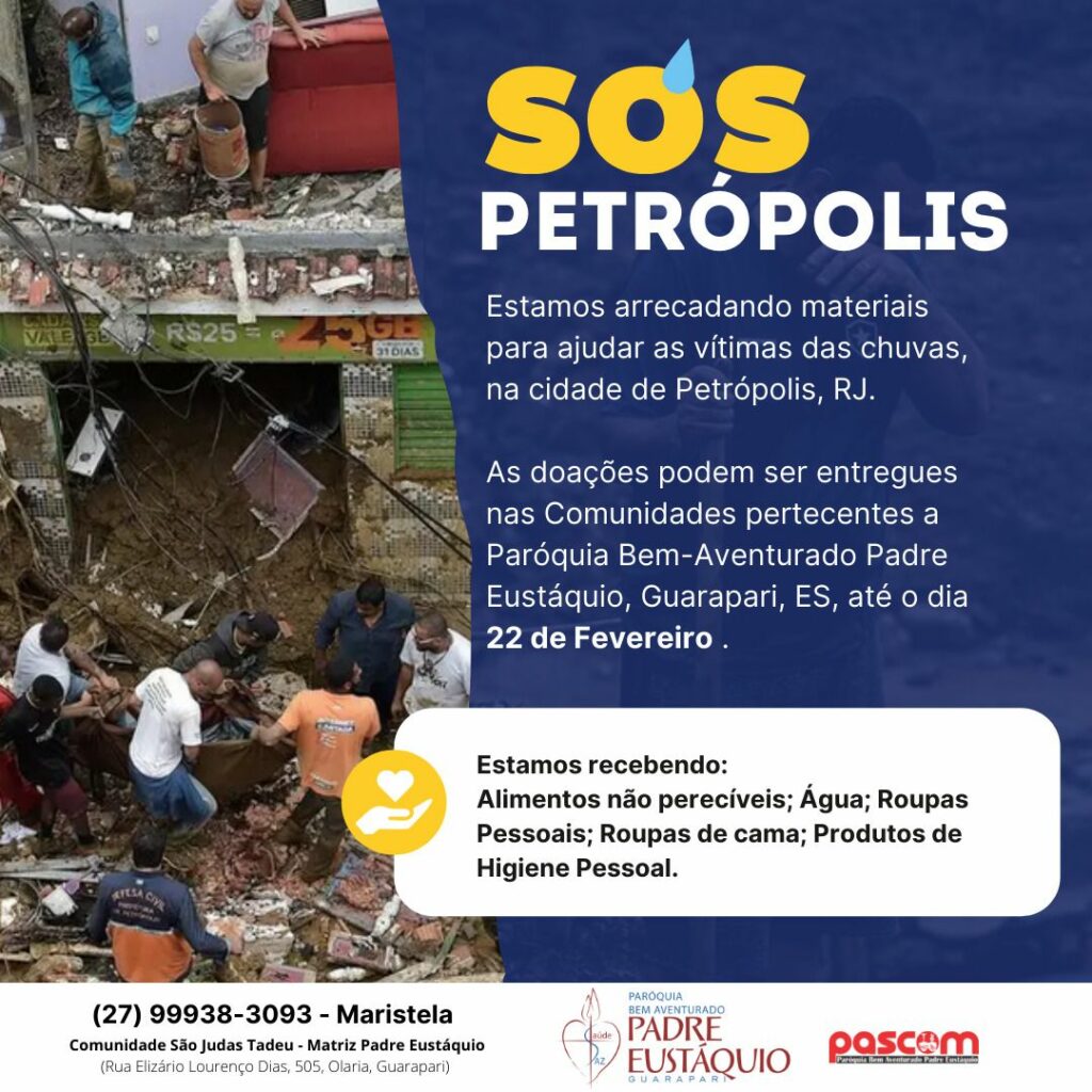 SOS Petropolis - Igreja de Guarapari arrecada roupas e alimentos para vítimas de Petrópolis