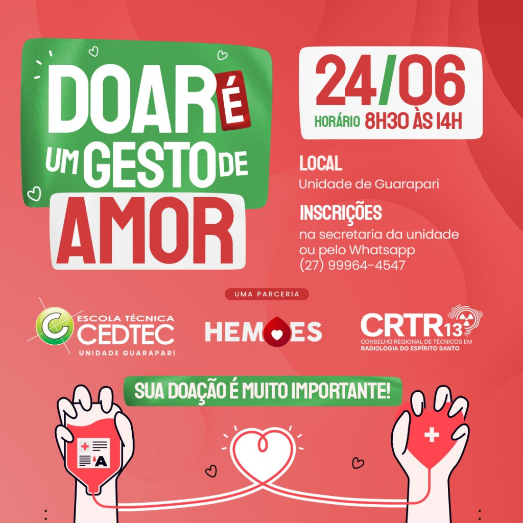 Cedtec doacao de sangue - CEDTEC promove dia de doação de sangue em Guarapari