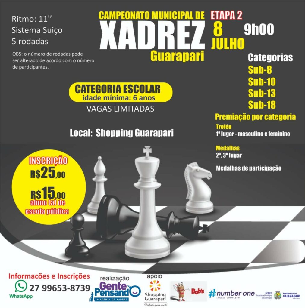 Neste sábado (20), tem o II Torneio Aberto de Xadrez Online de