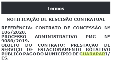 Captura de tela 2024 05 28 164456 1 - Prefeitura notifica empresa para rescisão do contrato do estacionamento rotativo em Guarapari