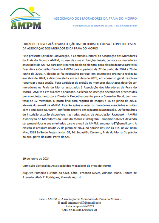 edital associaca mor praia do morro 1 - Edital Eleição Associação de Moradores da Praia do Morro