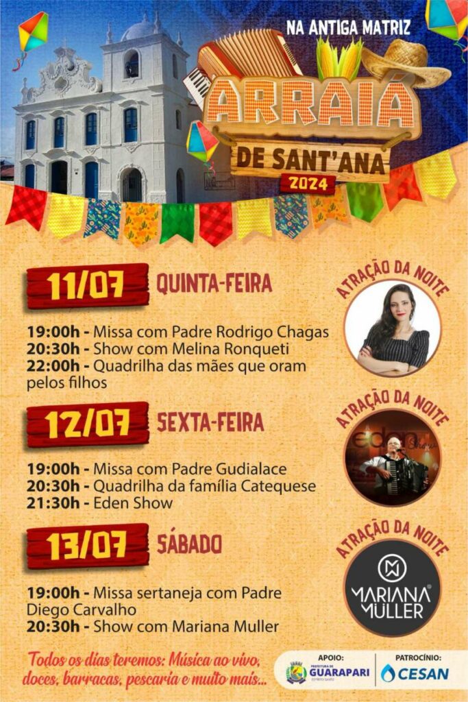 Imagem do WhatsApp de 2024 07 11 as 14.18.18 65701bab - Com música ao vivo e quadrilha, Antiga Matriz recebe Arraiá de Sant’ana a partir desta quinta (11)