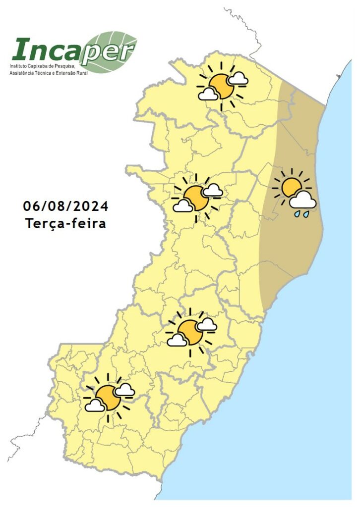 terca feira - Previsão indica clima aberto e temperaturas mais altas durante a semana no Espírito Santo