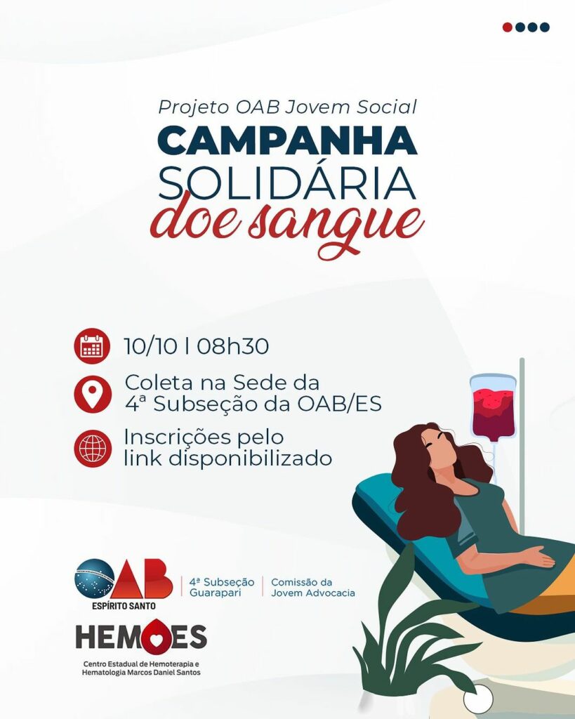 OAB Doe Sangue - 4ª Subseção da OAB-ES promove campanha de doação de sangue em Guarapari