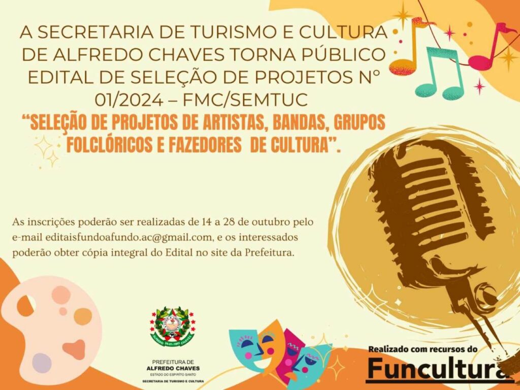 Incentivo cultura alfredo chaves - Prefeitura de Alfredo Chaves lança edital de incentivo a projetos culturais