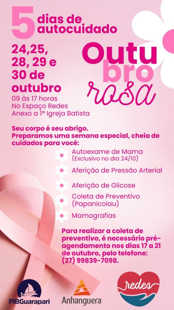 REdes primeira Ig Batista - Associação Redes de Voluntários promove evento com foco na saúde da mulher em Guarapari