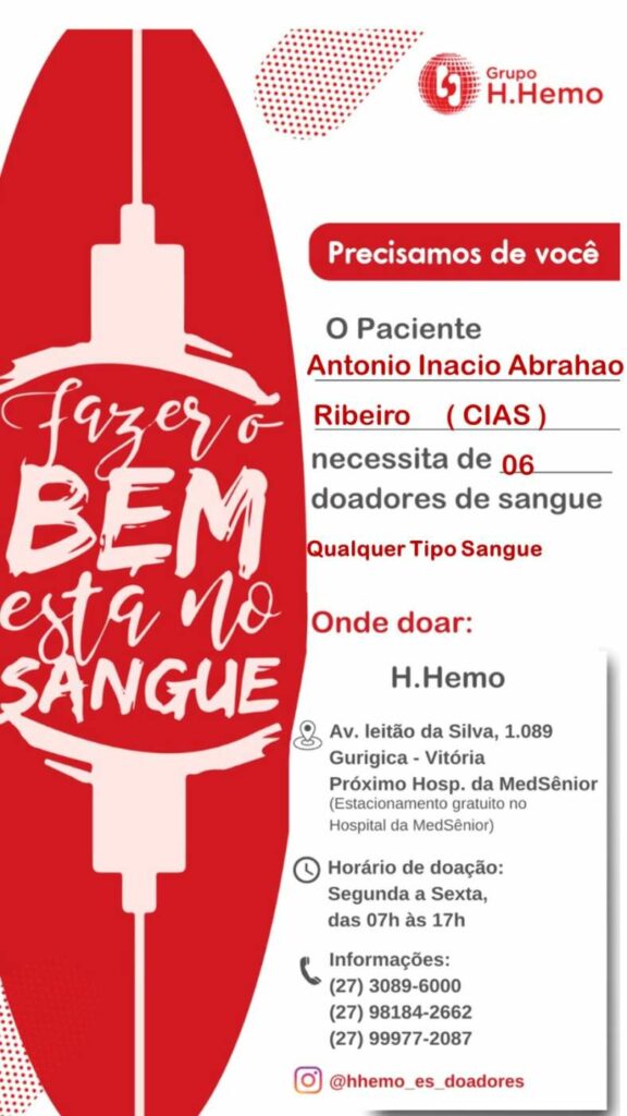 WhatsApp Image 2024 10 17 at 15.19.03 - Colunista do folhaonline.es, Antônio Ribeiro precisa de doação de sangue; veja como ajudar