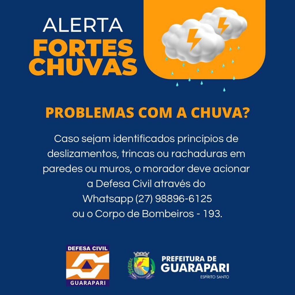 alerta prefeitura - Chuva intensa continua e moradores de Guarapari devem ficar em alerta; confira a previsão