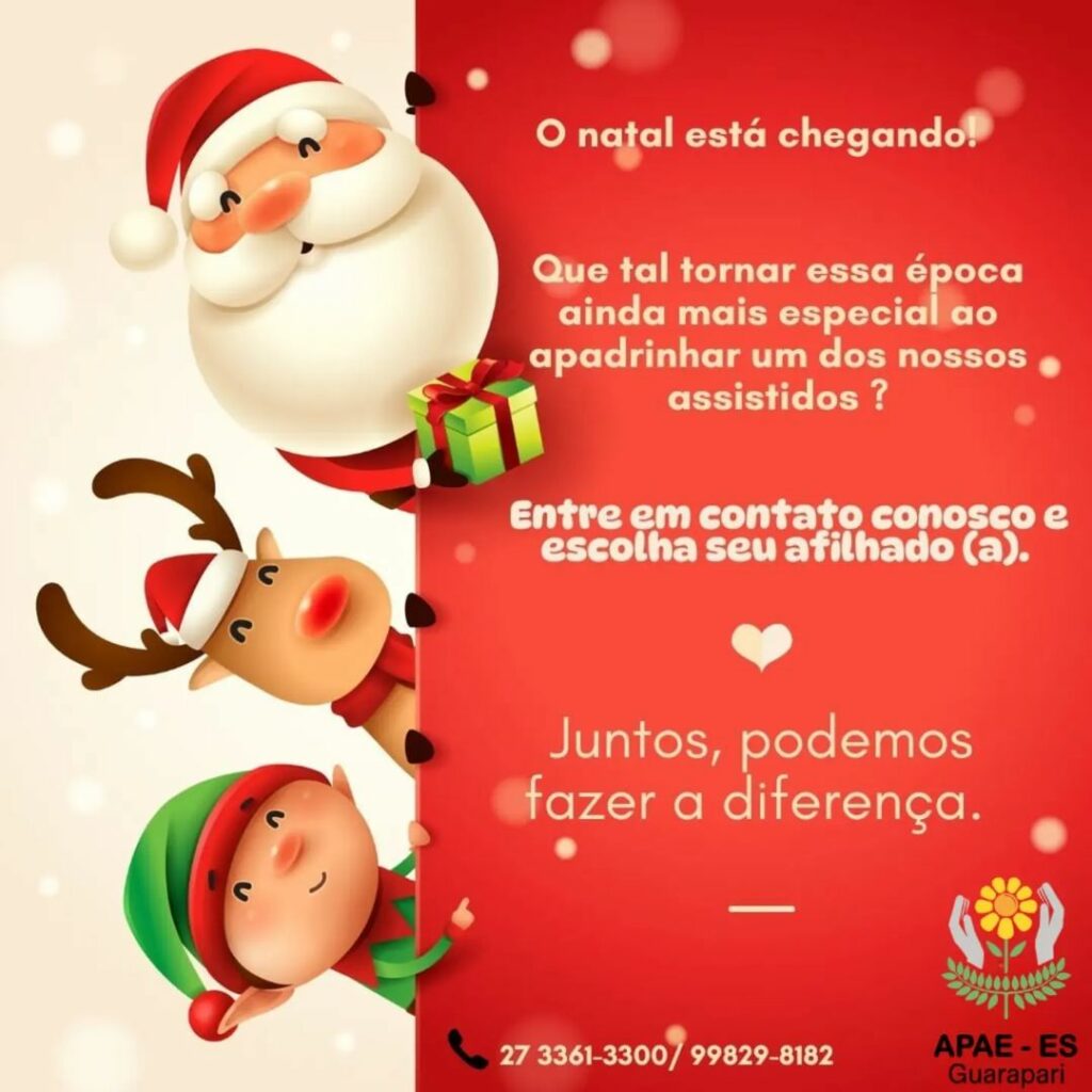 Apadrinhamento natal - Apae Guarapari promove campanha de apadrinhamento para presentear os assistidos no Natal