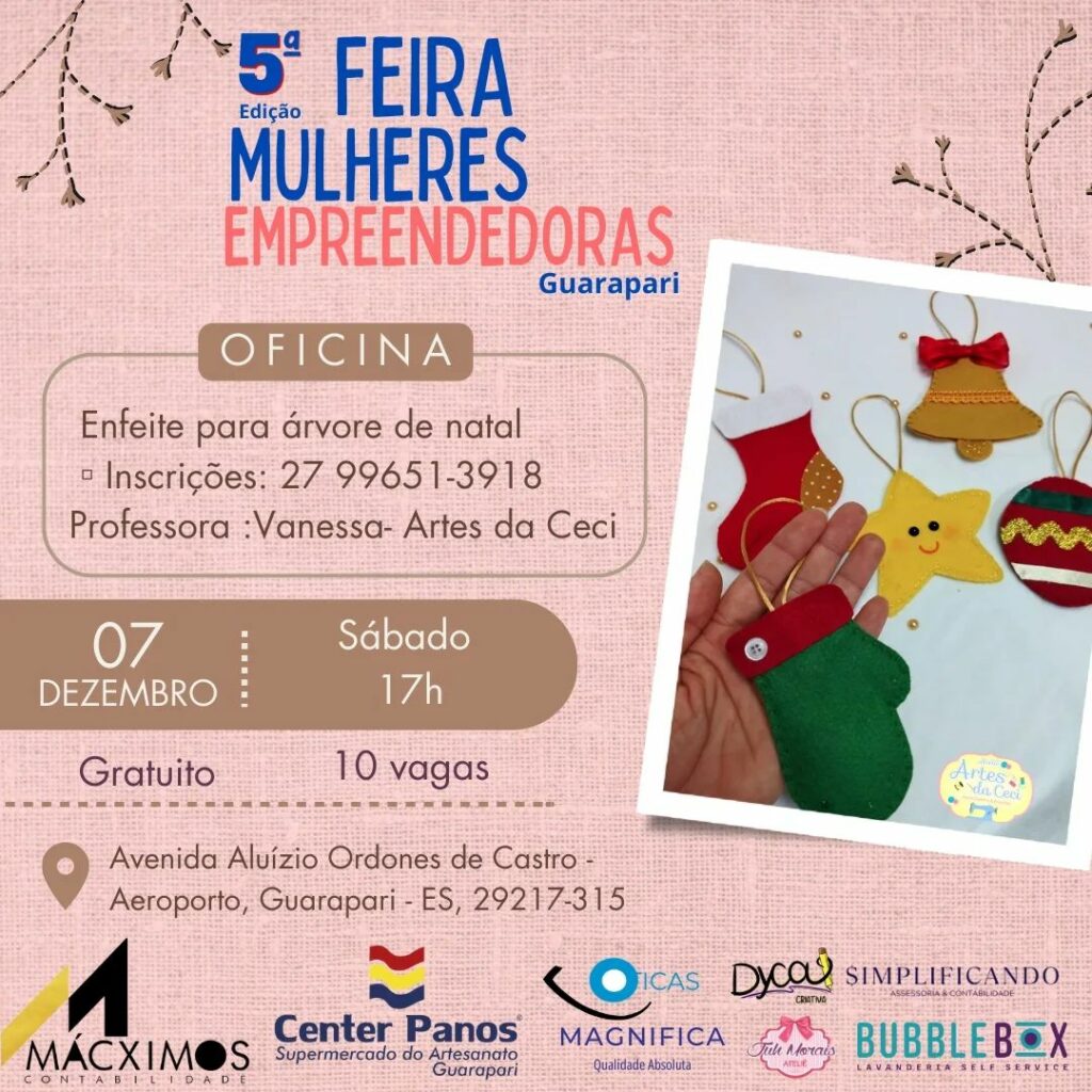 Feira mulher empreendedora Oficina 1 - Feira Mulheres Empreendedoras chega à 5ª edição com novidades em Guarapari