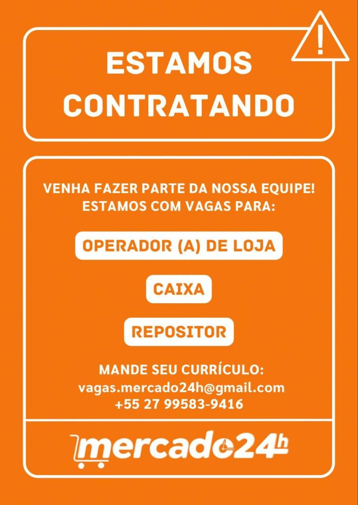 mercado 24h - Mercado abre 50 vagas de emprego e realiza entrevistas nesta terça-feira (12) em Guarapari