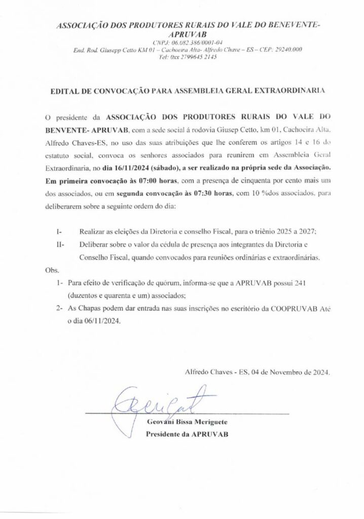 vale do benevente page 0001 - APRUVAB - Edital de Convocação para Assembléia Geral Extraordinária