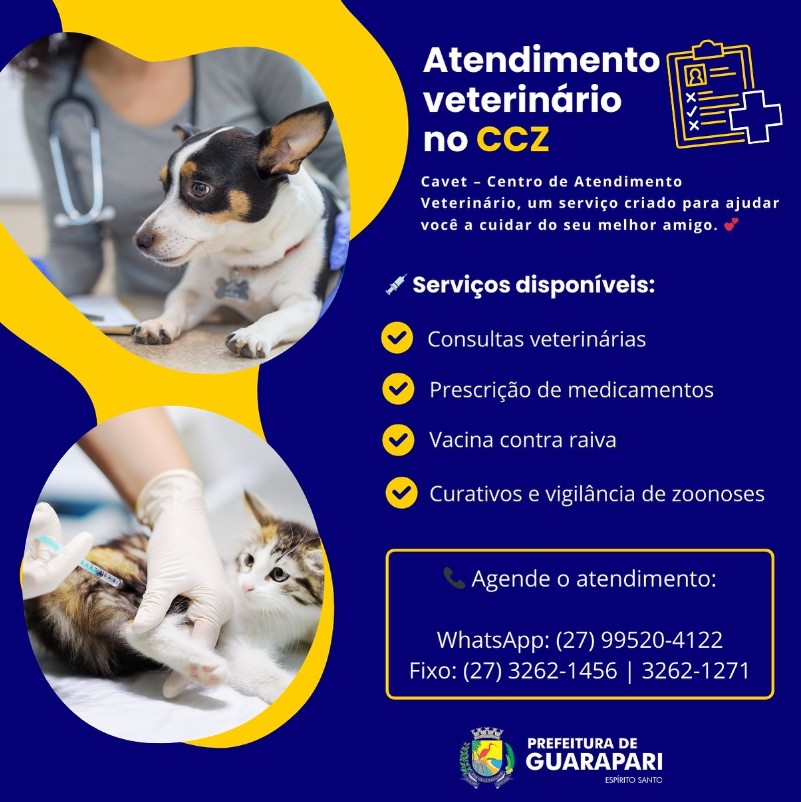 CCZ atendimento - Centro de Zoonoses de Guarapari oferece atendimento veterinário gratuito; saiba como agendar