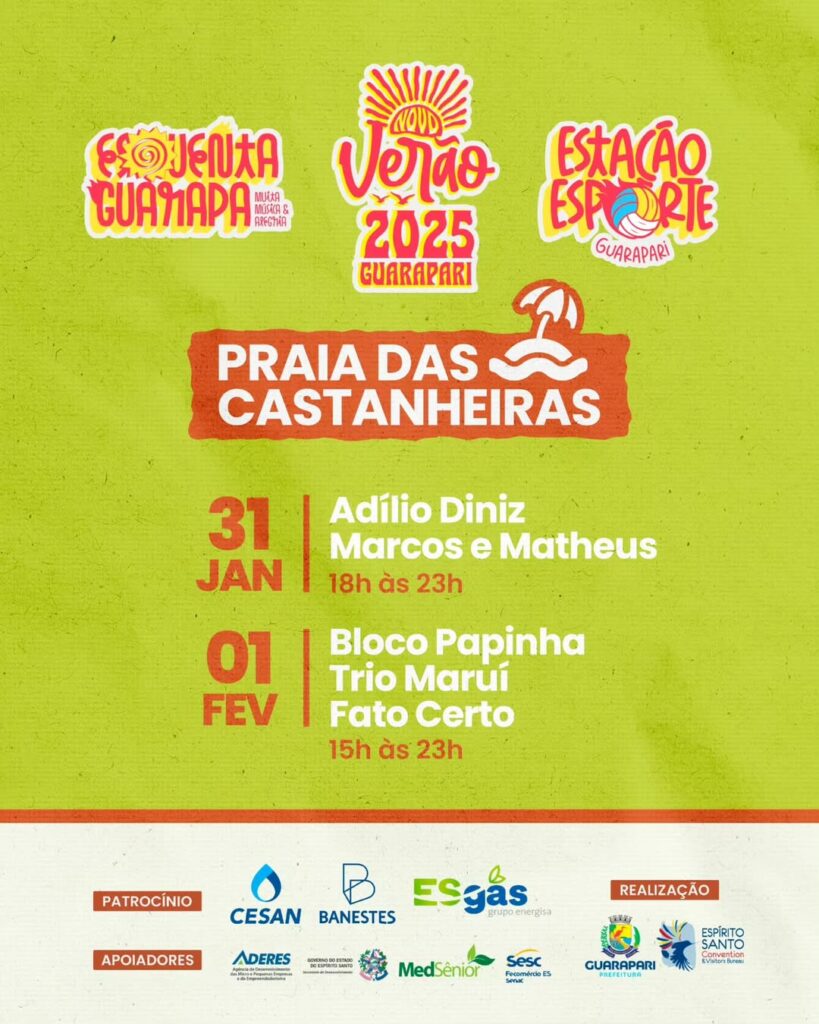 programacao 31.1 - Fim de semana em Guarapari terá carnaval de rua e shows nas praias; veja a programação