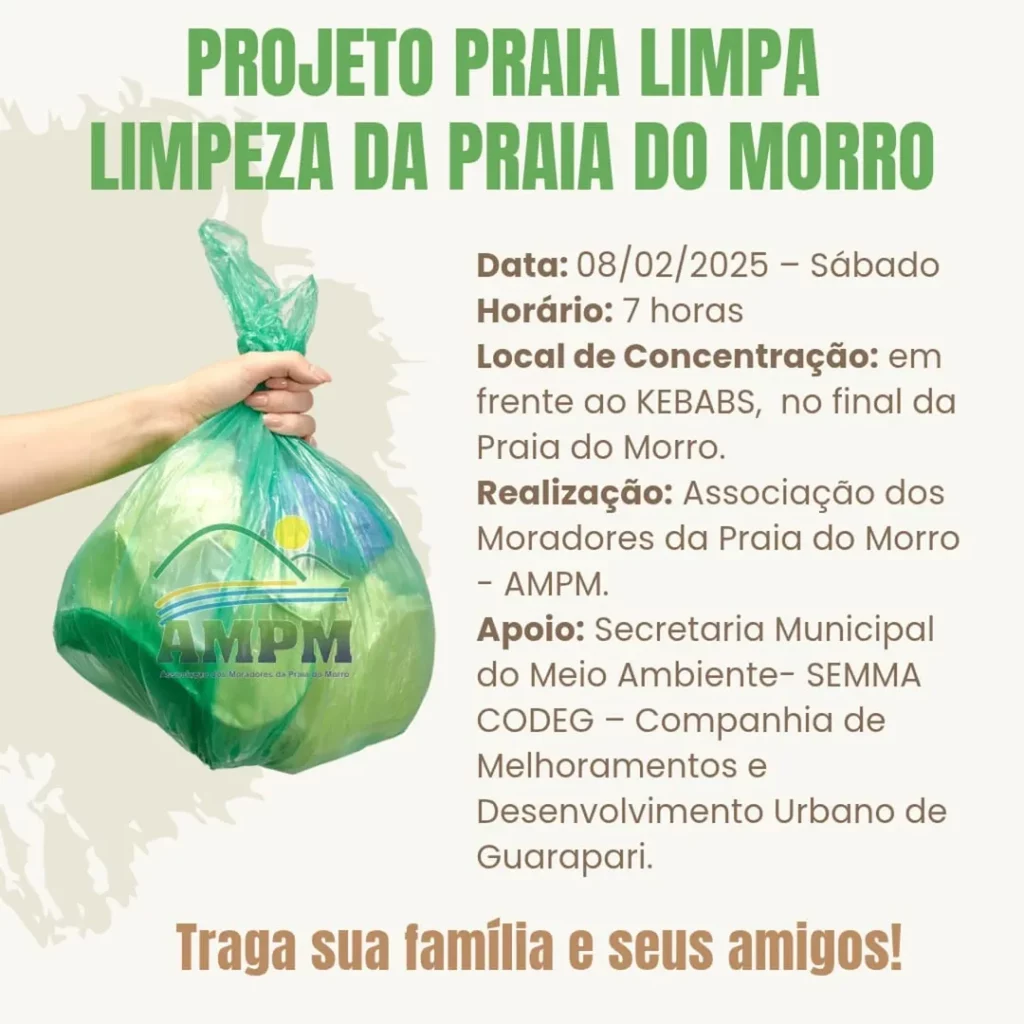 Mutirao praia do morro - Projeto Praia Limpa realiza mutirão na Praia do Morro neste sábado (08)